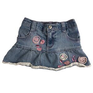 Bongo Girls Floral  Embroidered Ruffle Denim Skort Size 4